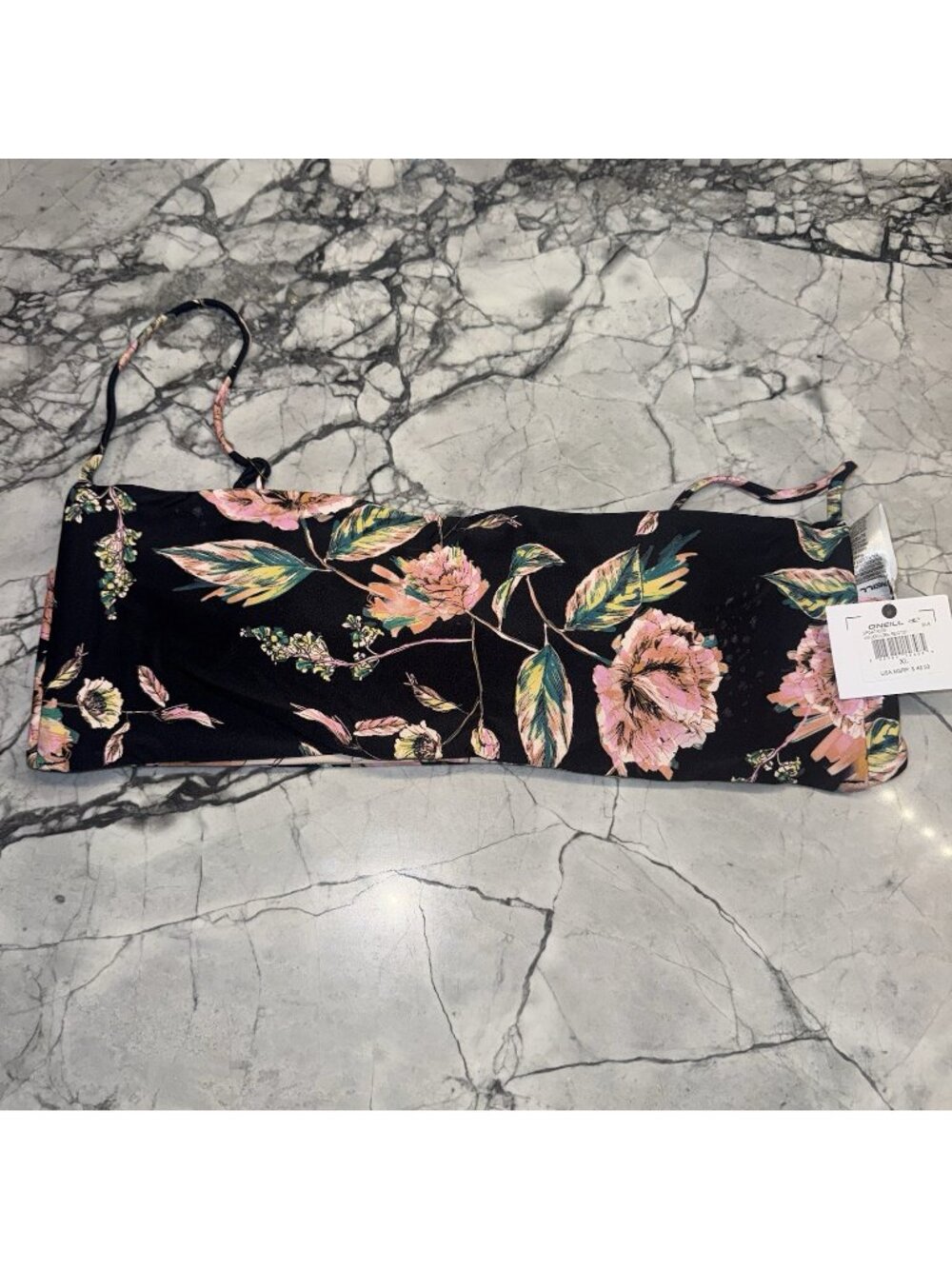 O’Neill Women’s XL Reversible Floral Black Pink Swim Bikini Top NEW